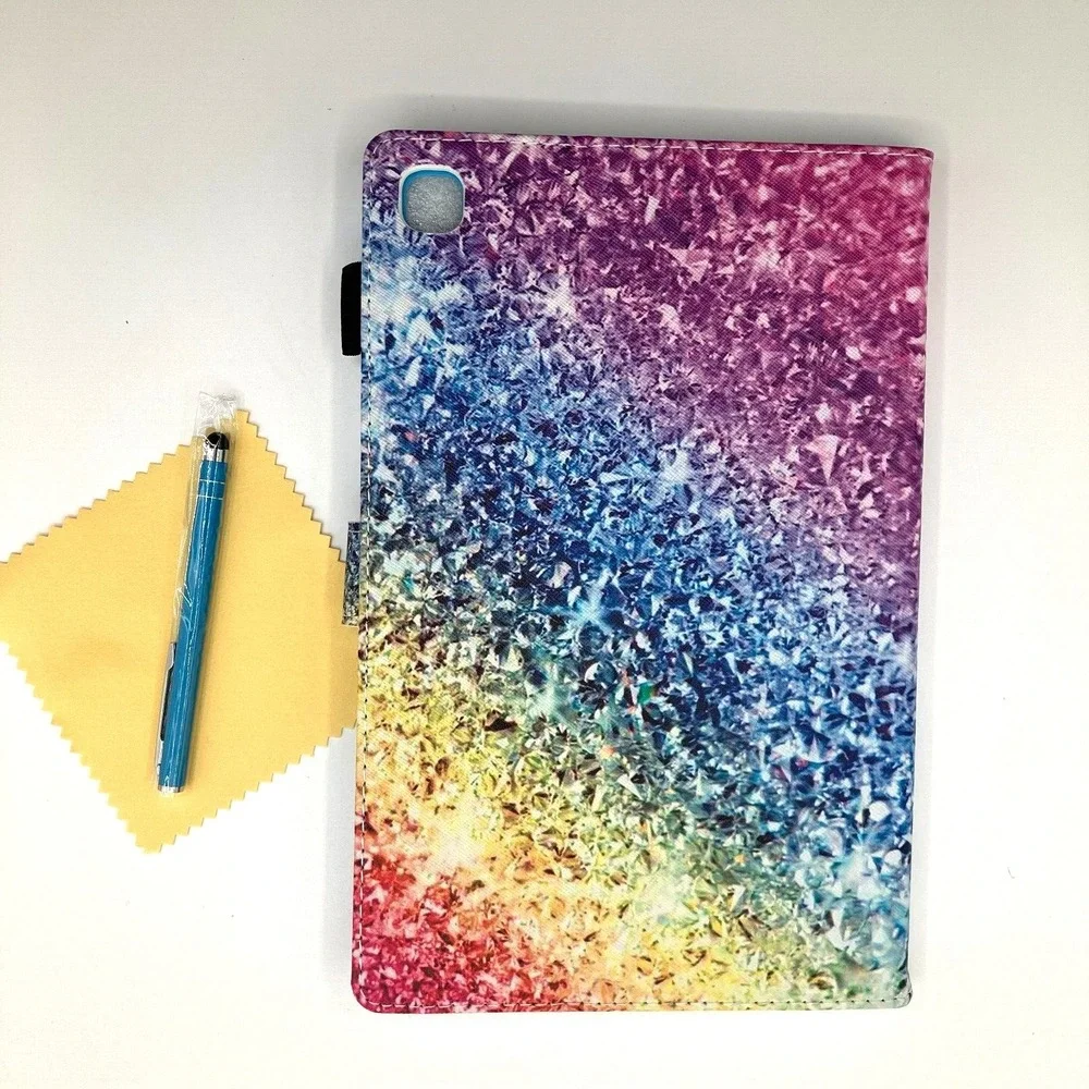 Samsung Galaxy Tab A7 10.5 2020 Rainbow Folio Case with Stylus + Cleaning Cloth